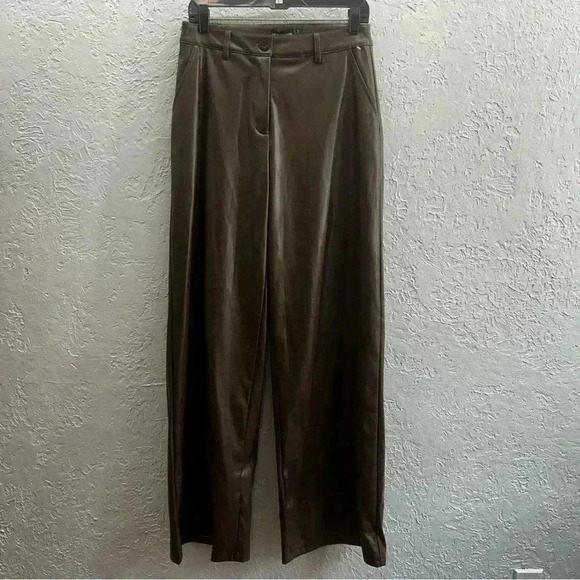 PrettyLittleThing Chocolate PU High Waist Wide Leg Pants Size 6 - Picture 12 of 12